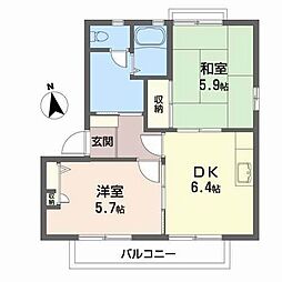 アビーロードB 2DKの間取図画像