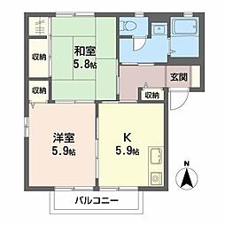 カーサ・グランツD棟 2Kの間取図画像