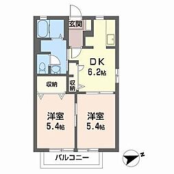 ハッピープレイスC棟 2DKの間取図画像