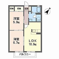エターナルタウンD棟 2LDKの間取図画像