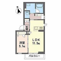 アンテロープ三河 1LDKの間取図画像
