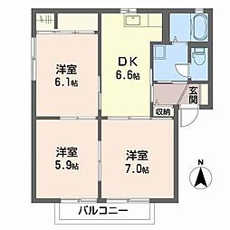 トミー・ガーデンA棟 3DKの間取図画像