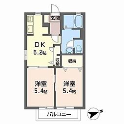 ハッピープレイスC棟 2DKの間取図画像