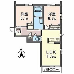 ベレオ・ミストラル 2LDKの間取図画像
