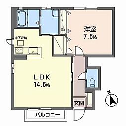オーセント2C 1LDKの間取図画像