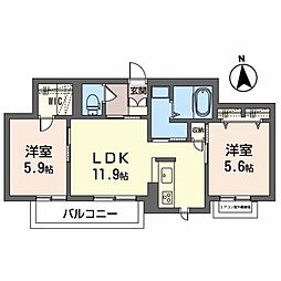 ベレオ・ミストラル 2LDKの間取図画像