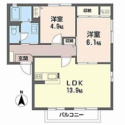 プレスティージュC 2LDKの間取図画像
