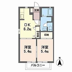 プレスティージュE 2DKの間取図画像