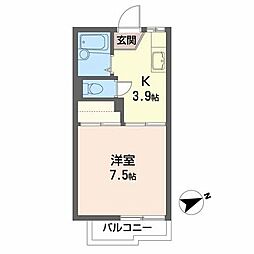 サンハイツ野田B 1Kの間取図画像