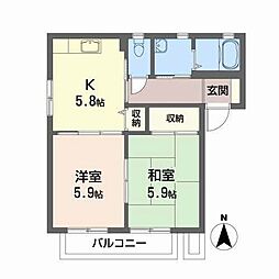 アモール八島田B 2Kの間取図画像