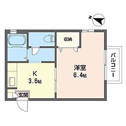 フラッツ茶屋下 1Kの間取図画像