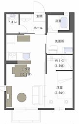 ラヴィル宮下B 1LDKの間取図画像