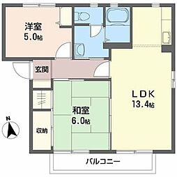 サンライズコーポ 2LDKの間取図画像