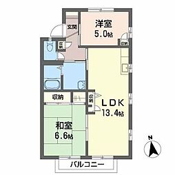 ヴェルジェKA 2LDKの間取図画像
