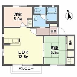御蔵ガーデンシティE 2LDKの間取図画像
