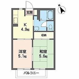 リーデンス徒之町 2Kの間取図画像
