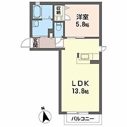 パークハイムA 1LDKの間取図画像