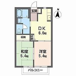 ディアス菜根B棟 2DKの間取図画像
