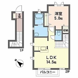 ソレアード・シェソワE 1LDKの間取図画像