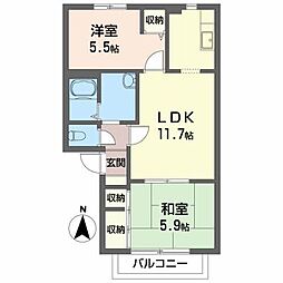 グランセルコーバ桜木A 2LDKの間取図画像