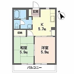 飯盛山ハイツA 2Kの間取図画像