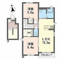 コート・ミューゼ 2LDKの間取図画像