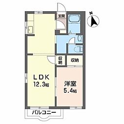 コモンウィステリアB 1LDKの間取図画像