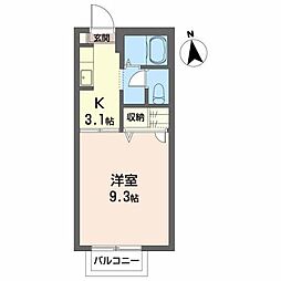 プレッセ山根E 1Kの間取図画像