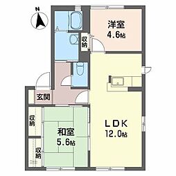 グランディ・ミュウB 2LDKの間取図画像