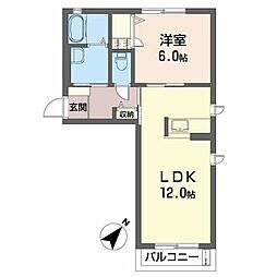 マーブルA棟 1LDKの間取図画像