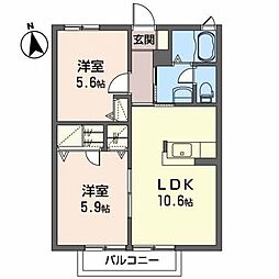 ラフォーレ御廟B 2LDKの間取図画像