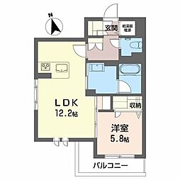 ラ・ベルテール 1LDKの間取図画像