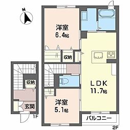 ラ・ベルメール 2LDKの間取図画像
