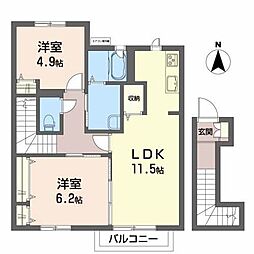 プライムタウンB 2LDKの間取図画像