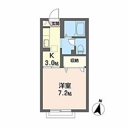 アヴニール北仙北 1Kの間取図画像