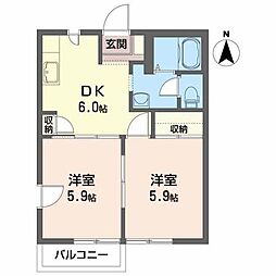 K.S.マンハイム 2DKの間取図画像