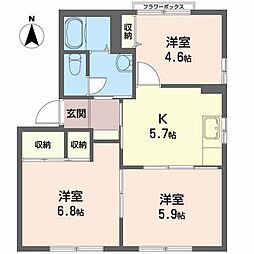 グランディプラザB 3Kの間取図画像
