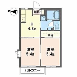 ハイライフシティ北天昌寺A 2Kの間取図画像