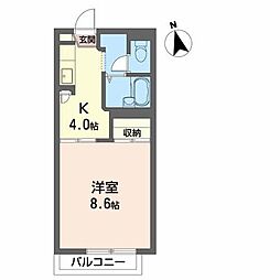 プレシオーサ東黒石野 1Kの間取図画像