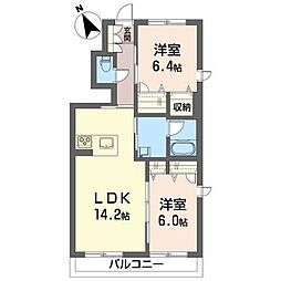 レーヴ・エスピアC 2LDKの間取図画像