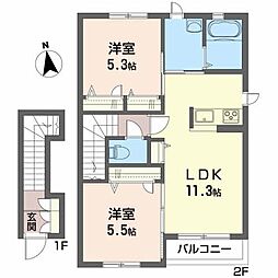 シャーメゾン朝日ヶ丘C 2LDKの間取図画像