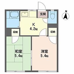 ハニーハイツB 2Kの間取図画像