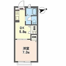 ビューハイツ南町B 1DKの間取図画像