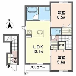 アパート 2LDKの間取図画像