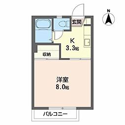 ブルージュ 1Kの間取図画像