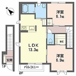 リリー・シャーメゾンC 2LDKの間取図画像