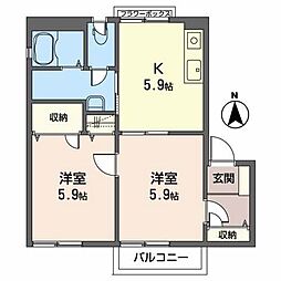 グランソレイユC 2Kの間取図画像