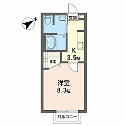 フラット・フィールド 1Kの間取図画像