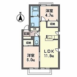 リバティハウス2 2LDKの間取図画像