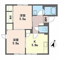 グランバリエ浜館A 2Kの間取図画像